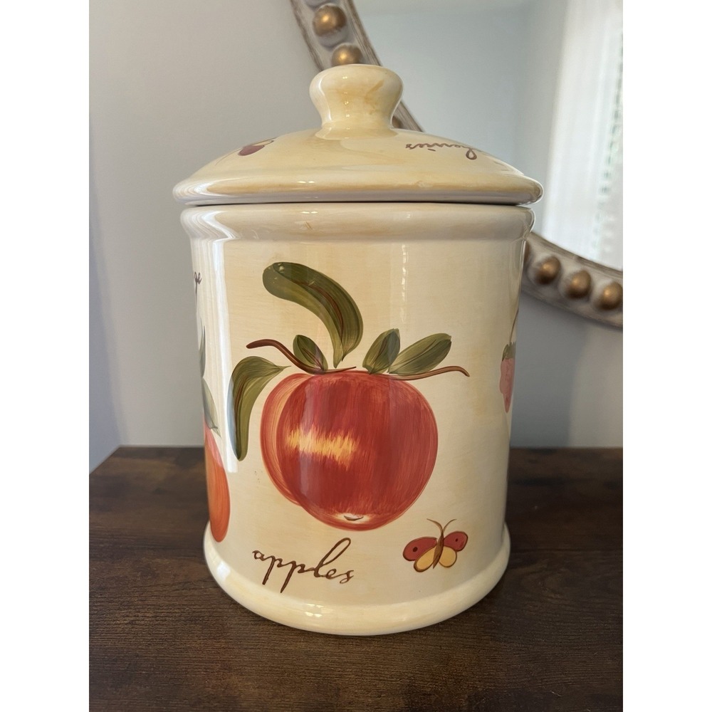 Pier 1 Provence Hand‎ Painted Fruit Canister French Country Farmhouse Kitchen